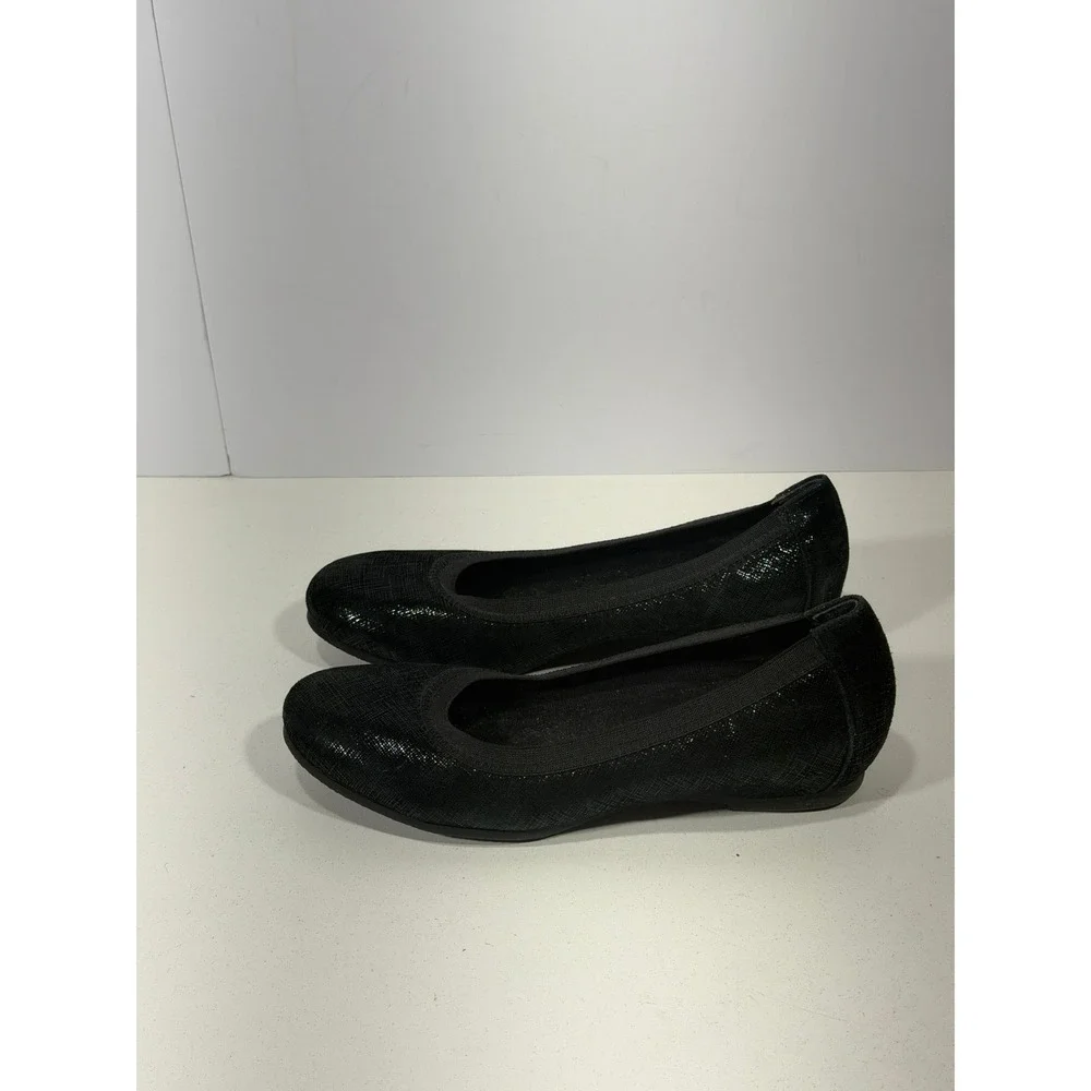 Munro danielle  Black Shimmer Textured Ballet Flats Round Toe Slip On 5 M Womens